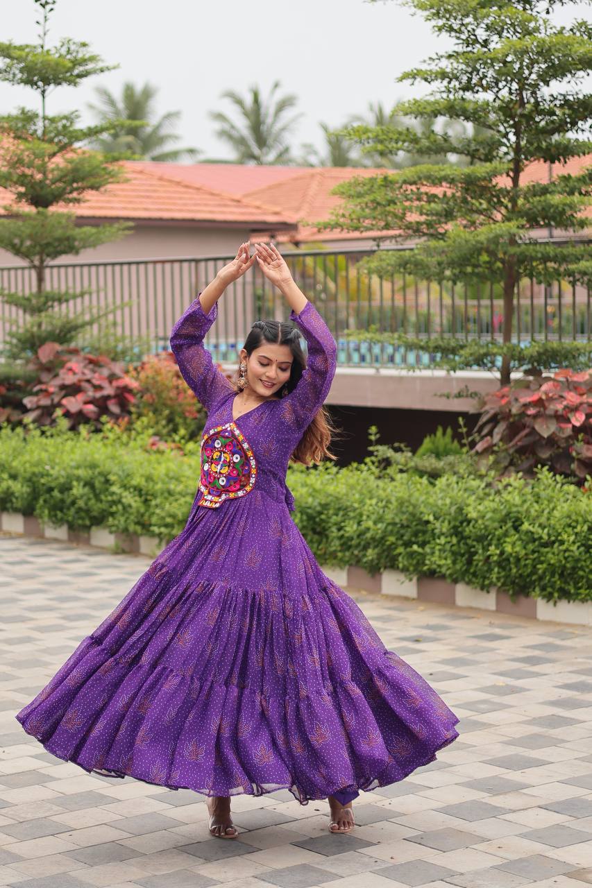 Faux Georgette Navratri Gown with Genuine Mirror Work