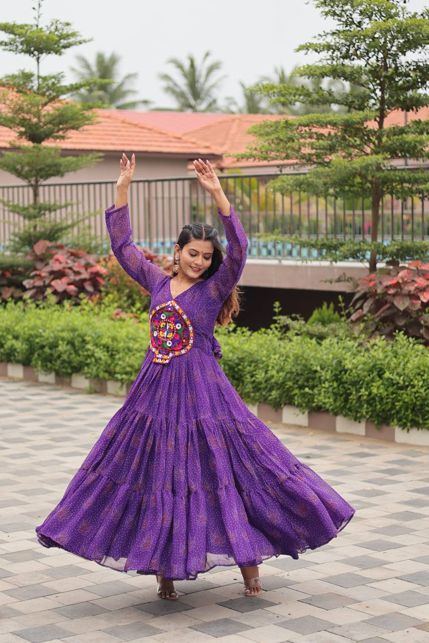 Faux Georgette Navratri Gown with Genuine Mirror Work