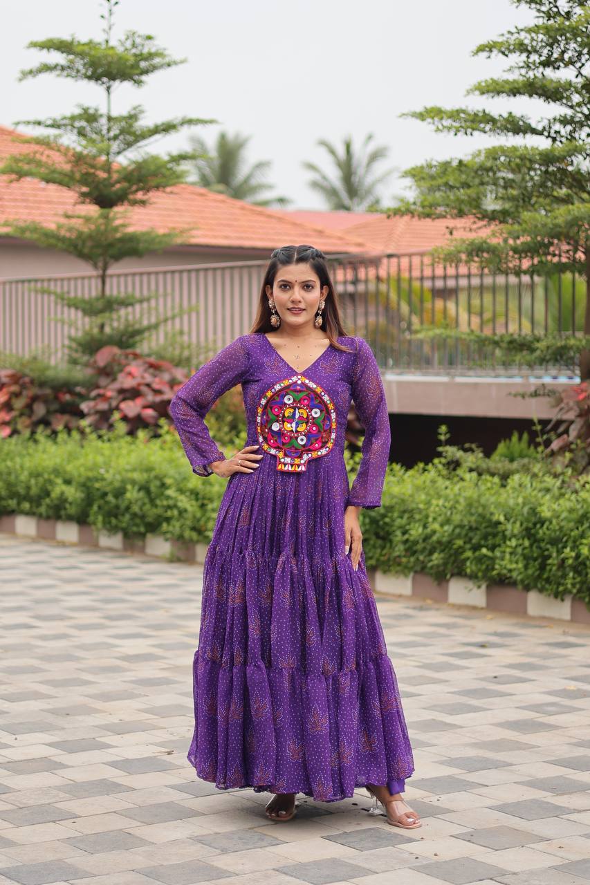 Faux Georgette Navratri Gown with Genuine Mirror Work