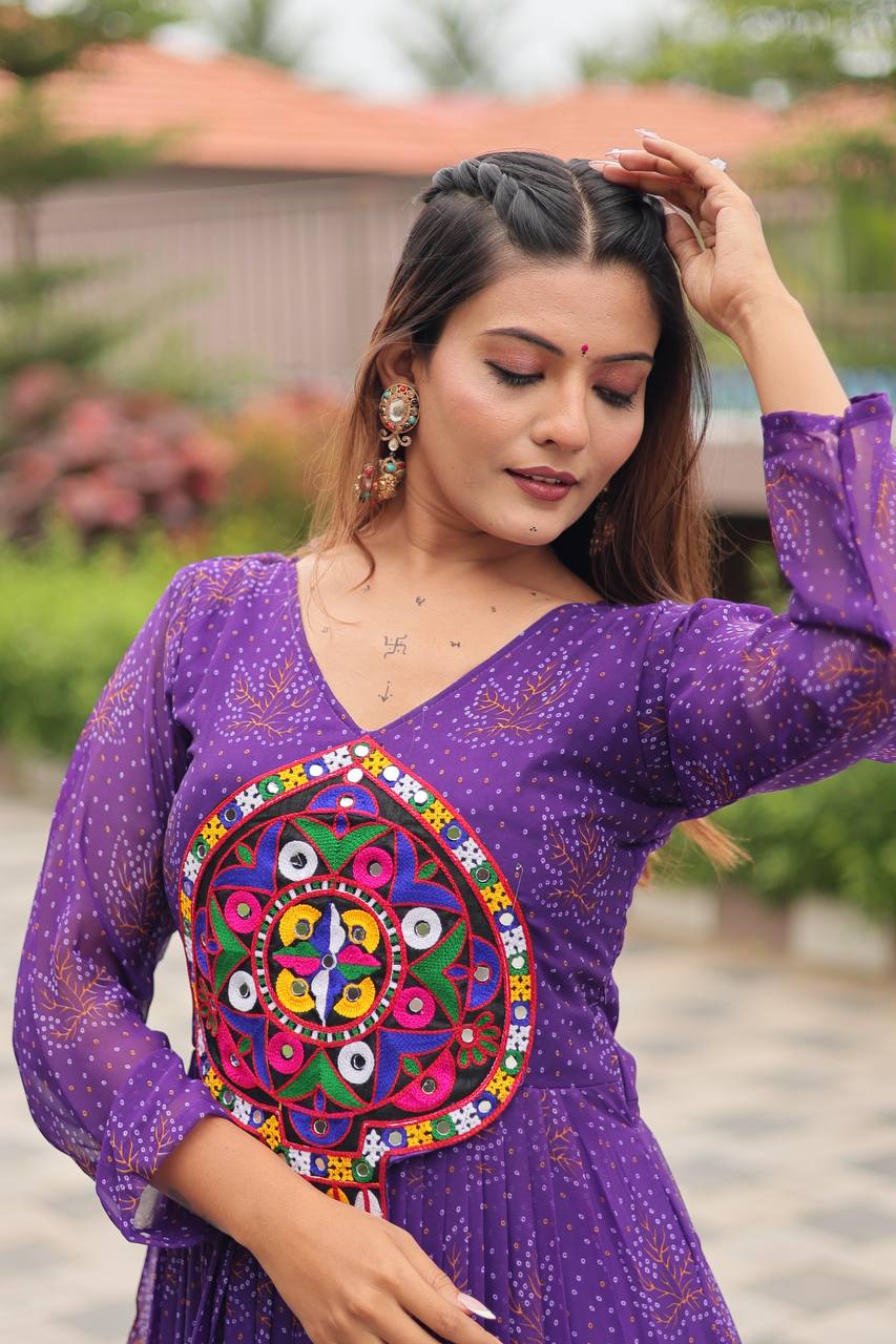 Faux Georgette Navratri Gown with Genuine Mirror Work