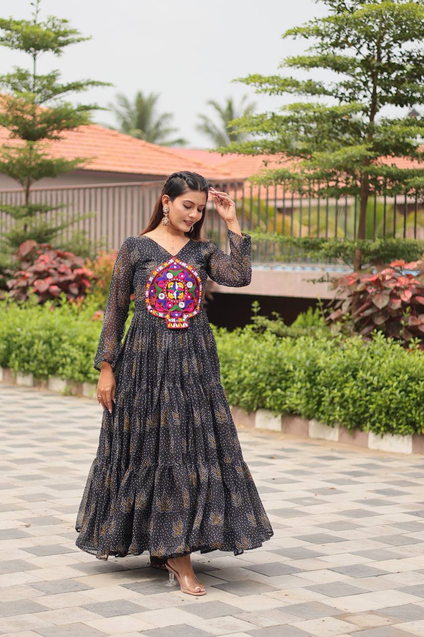 Faux Georgette Navratri Gown with Genuine Mirror Work