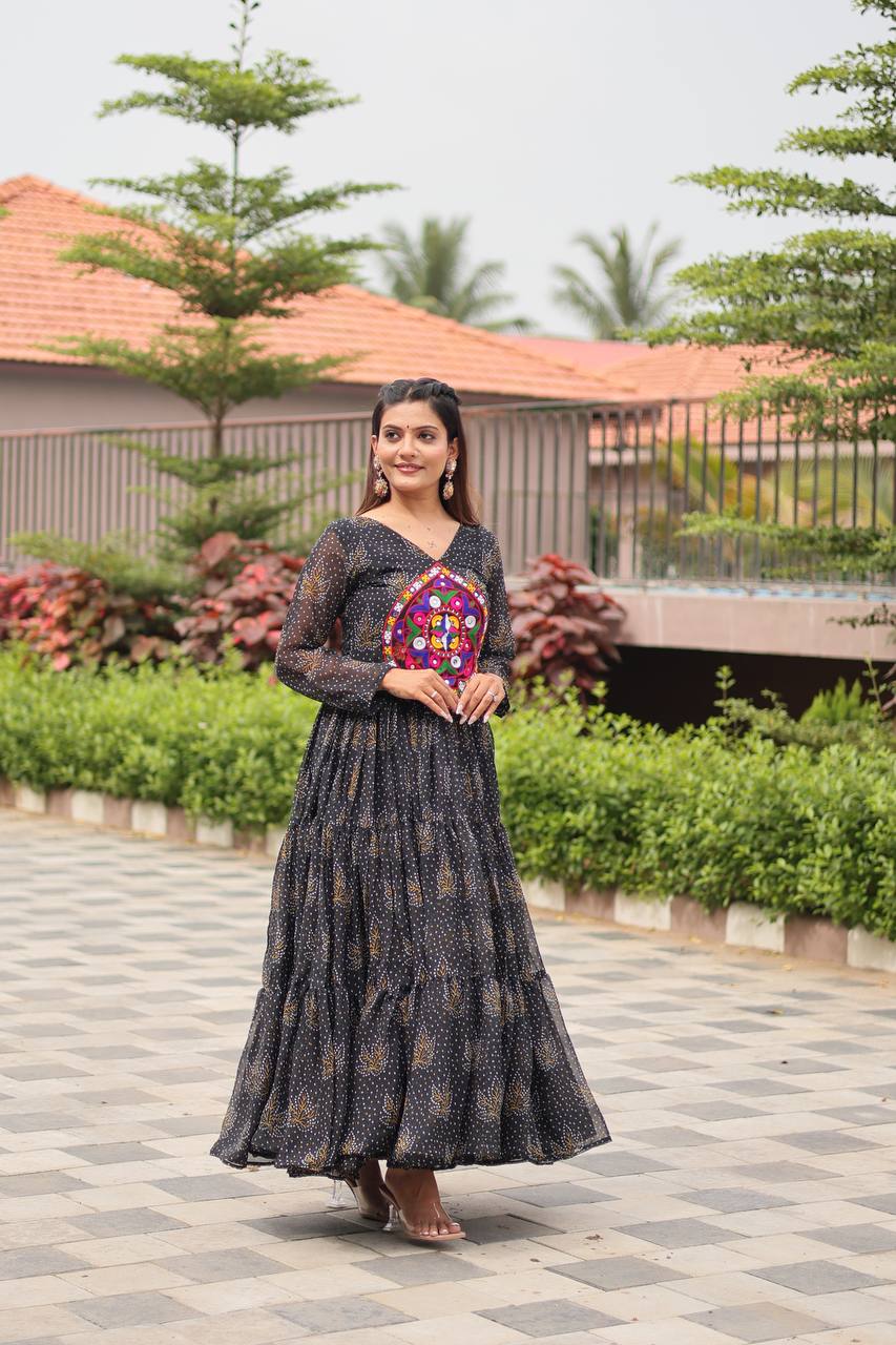 Faux Georgette Navratri Gown with Genuine Mirror Work