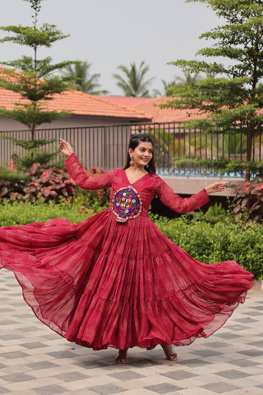 Faux Georgette Navratri Gown with Genuine Mirror Work