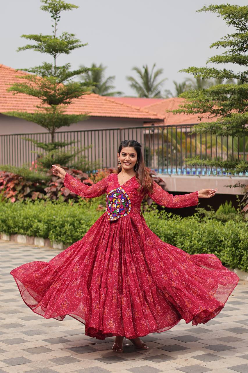 Faux Georgette Navratri Gown with Genuine Mirror Work