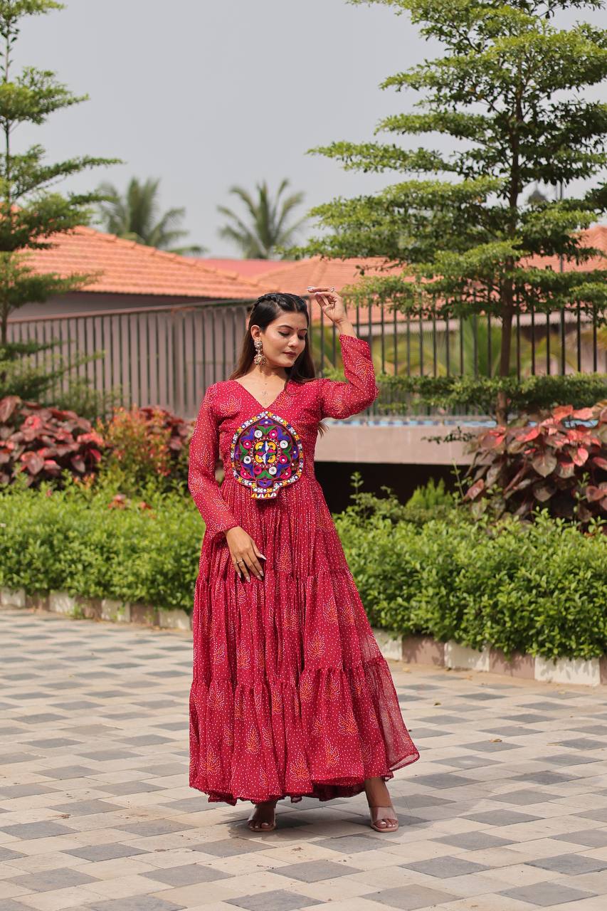 Faux Georgette Navratri Gown with Genuine Mirror Work