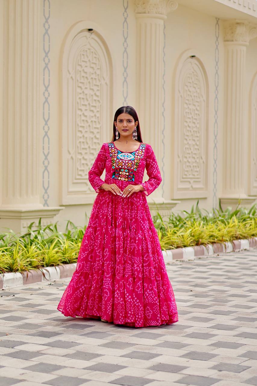 Elegant Faux Georgette Thread Work Navratri Wear Gown
