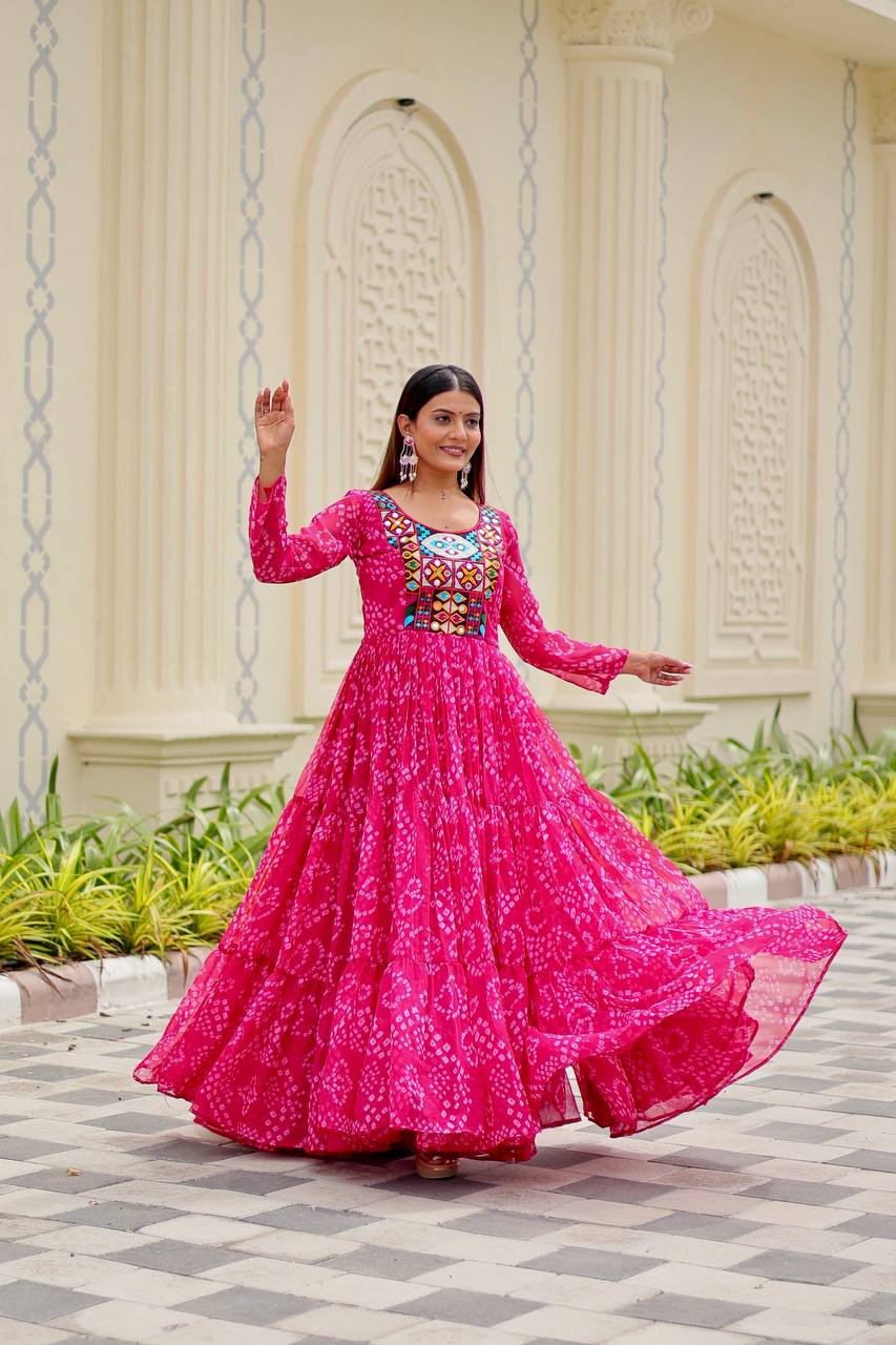 Elegant Faux Georgette Thread Work Navratri Wear Gown
