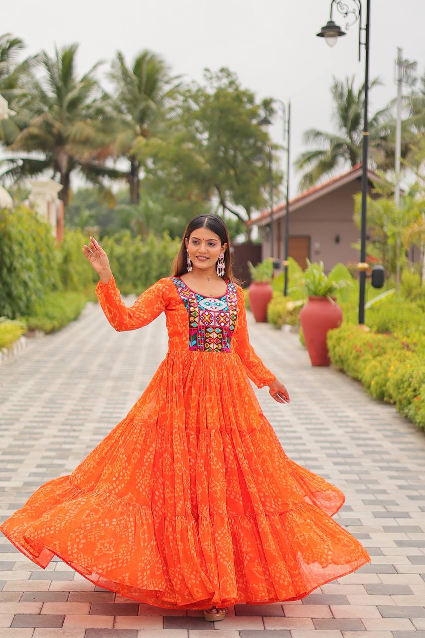 Elegant Faux Georgette Thread Work Navratri Wear Gown
