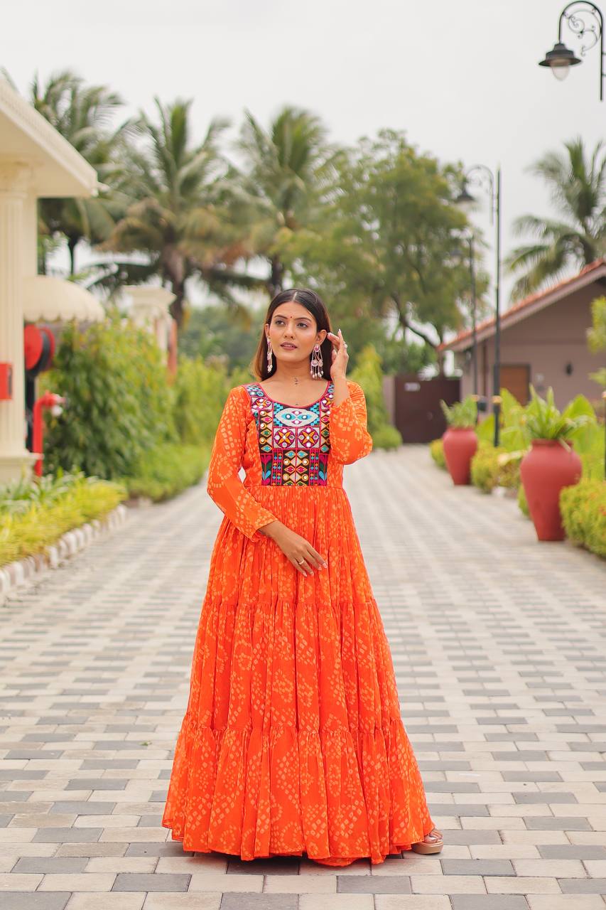 Elegant Faux Georgette Thread Work Navratri Wear Gown