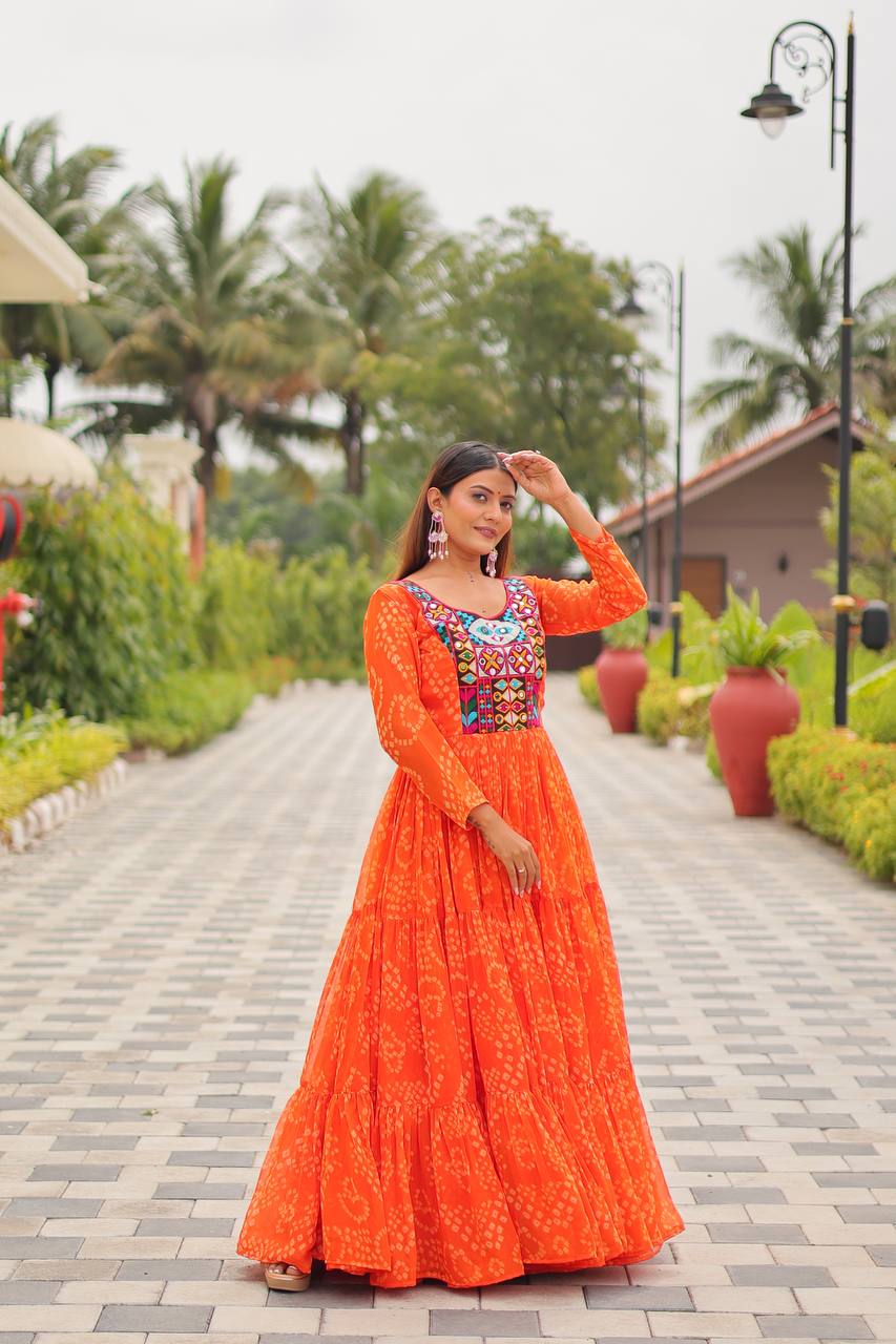 Elegant Faux Georgette Thread Work Navratri Wear Gown