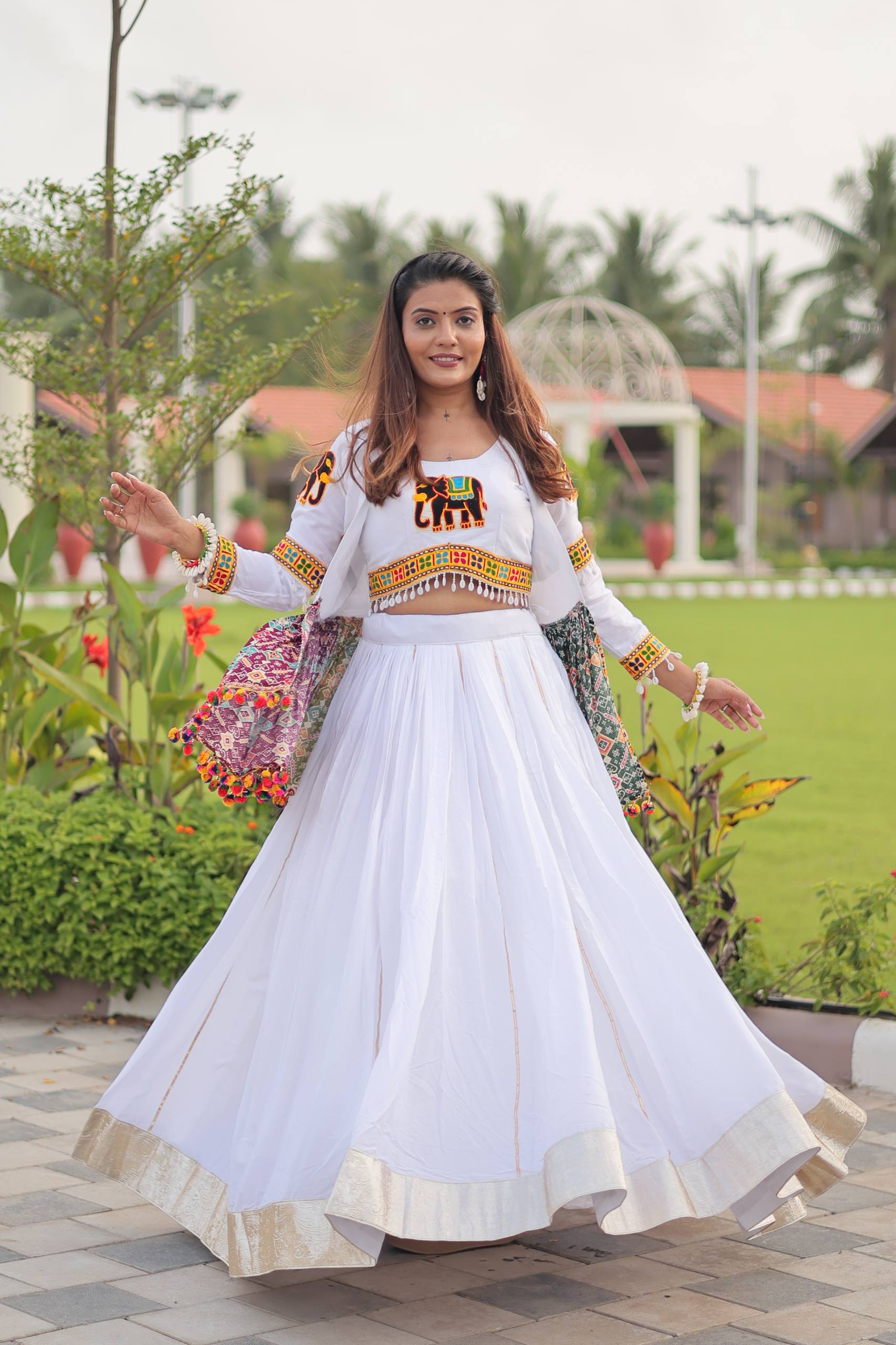 Traditional White Lehenga Choli with Embroidered Jacket