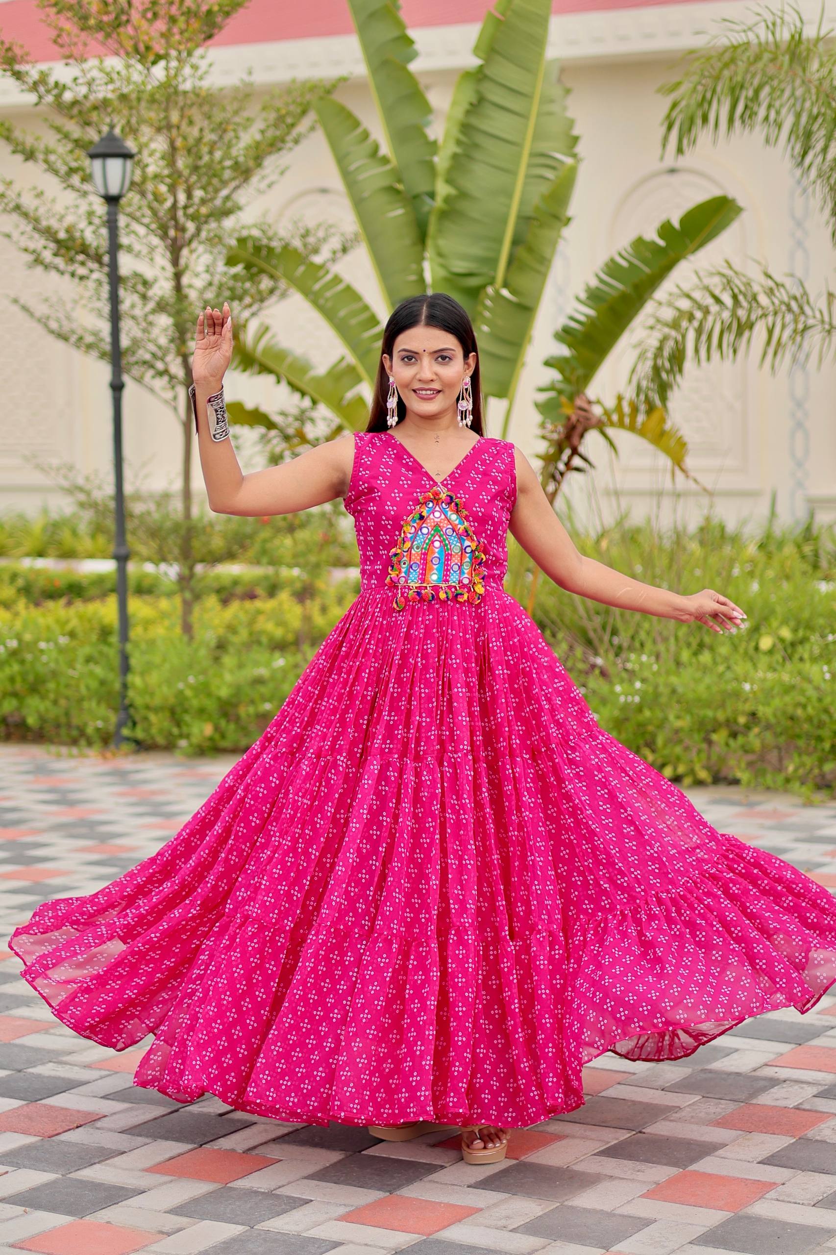Navratri Special Gamthi Work & 9 Meter Flair Gown - Fully Stitched