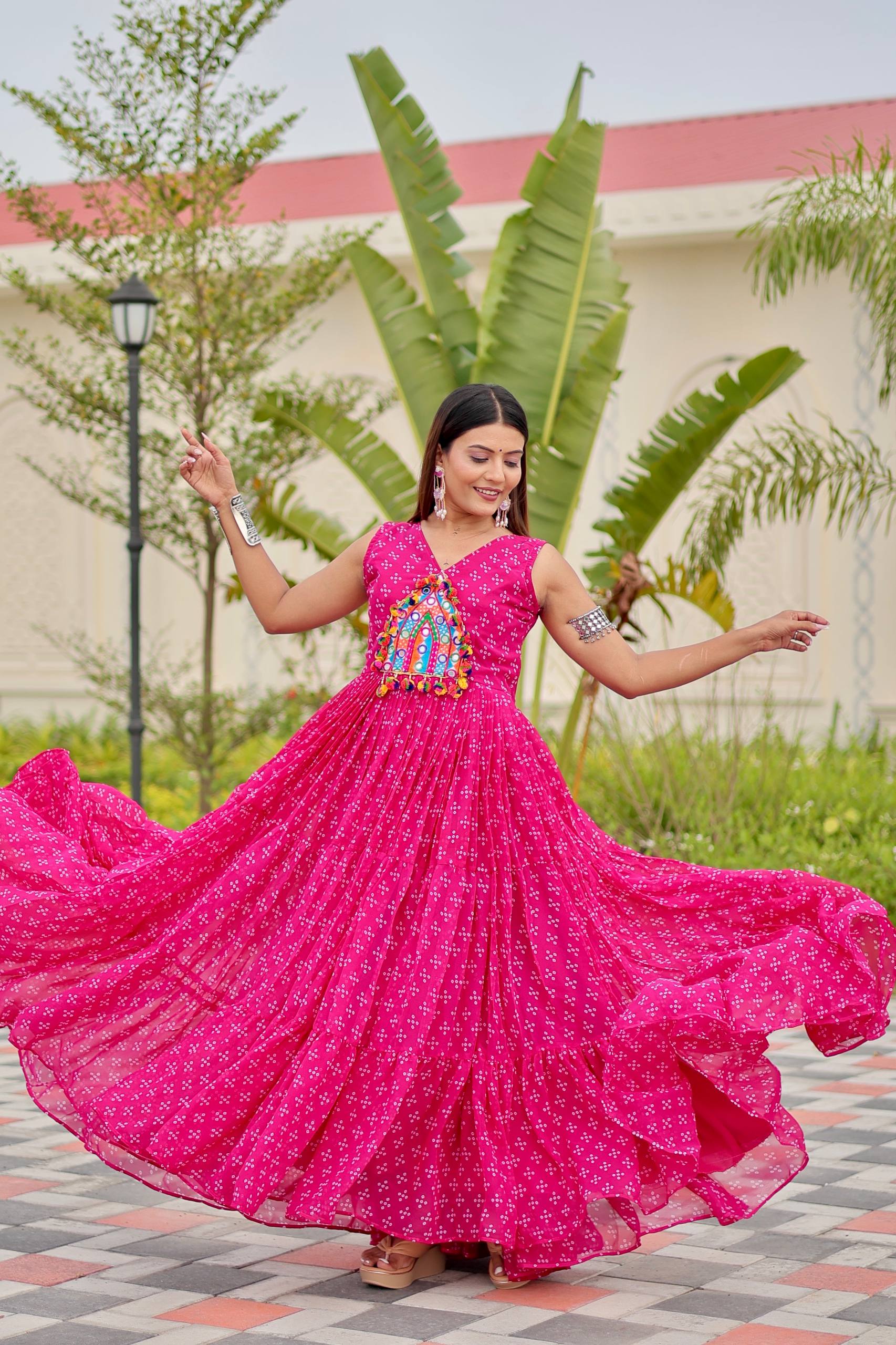 Navratri Special Gamthi Work & 9 Meter Flair Gown - Fully Stitched