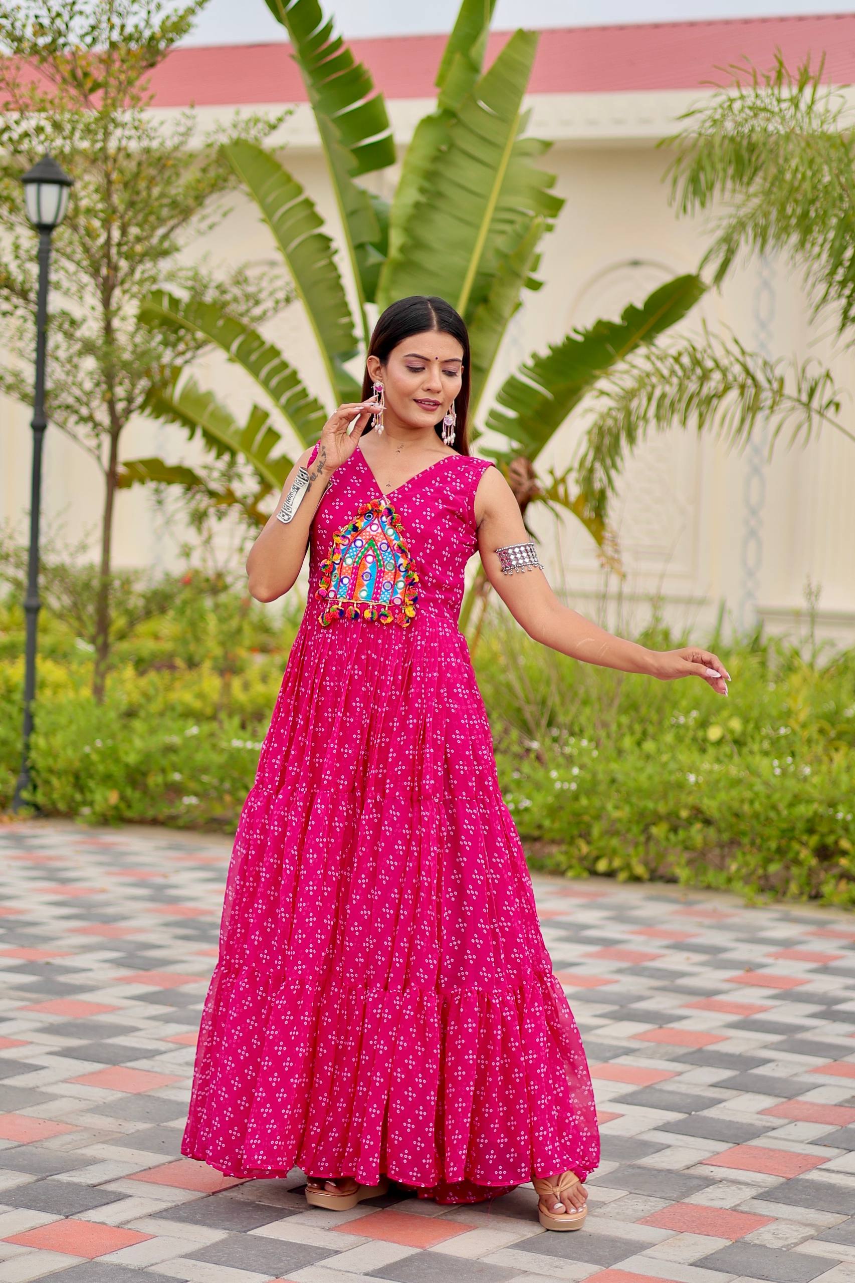 Navratri Special Gamthi Work & 9 Meter Flair Gown - Fully Stitched