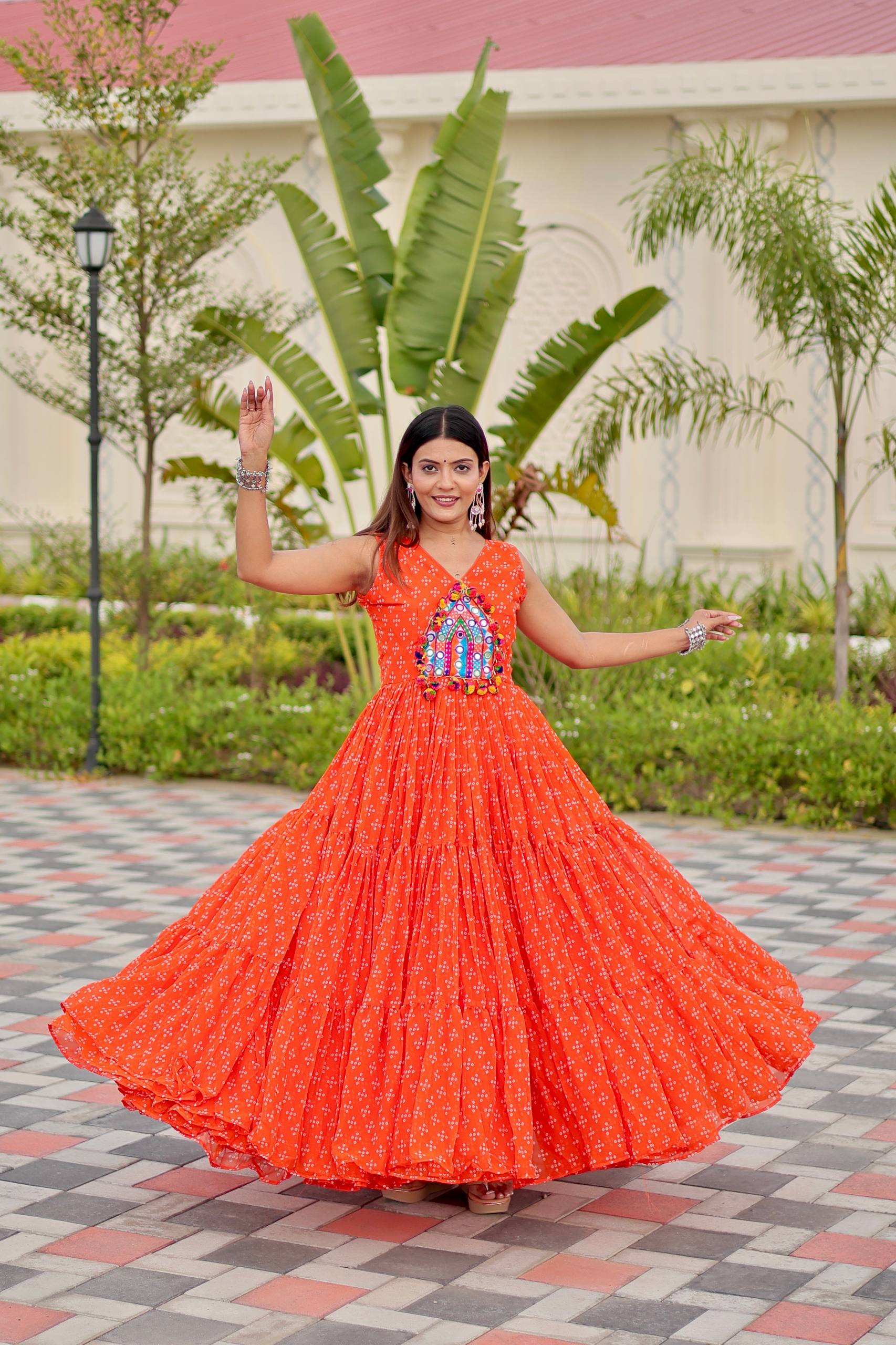 Navratri Special Gamthi Work & 9 Meter Flair Gown - Fully Stitched