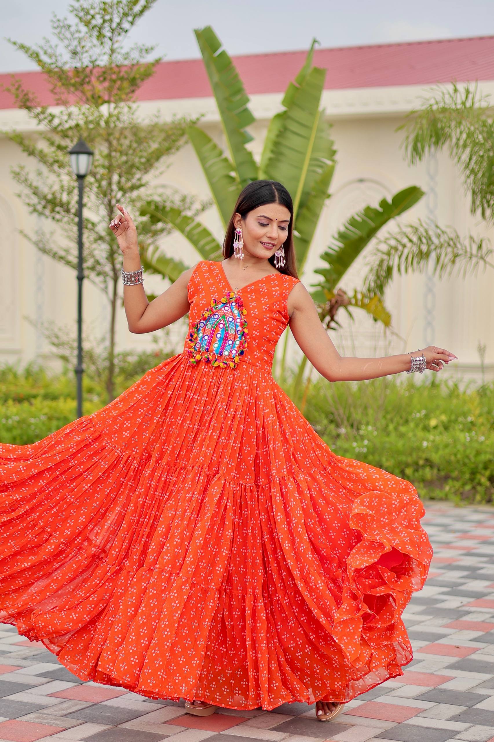 Navratri Special Gamthi Work & 9 Meter Flair Gown - Fully Stitched