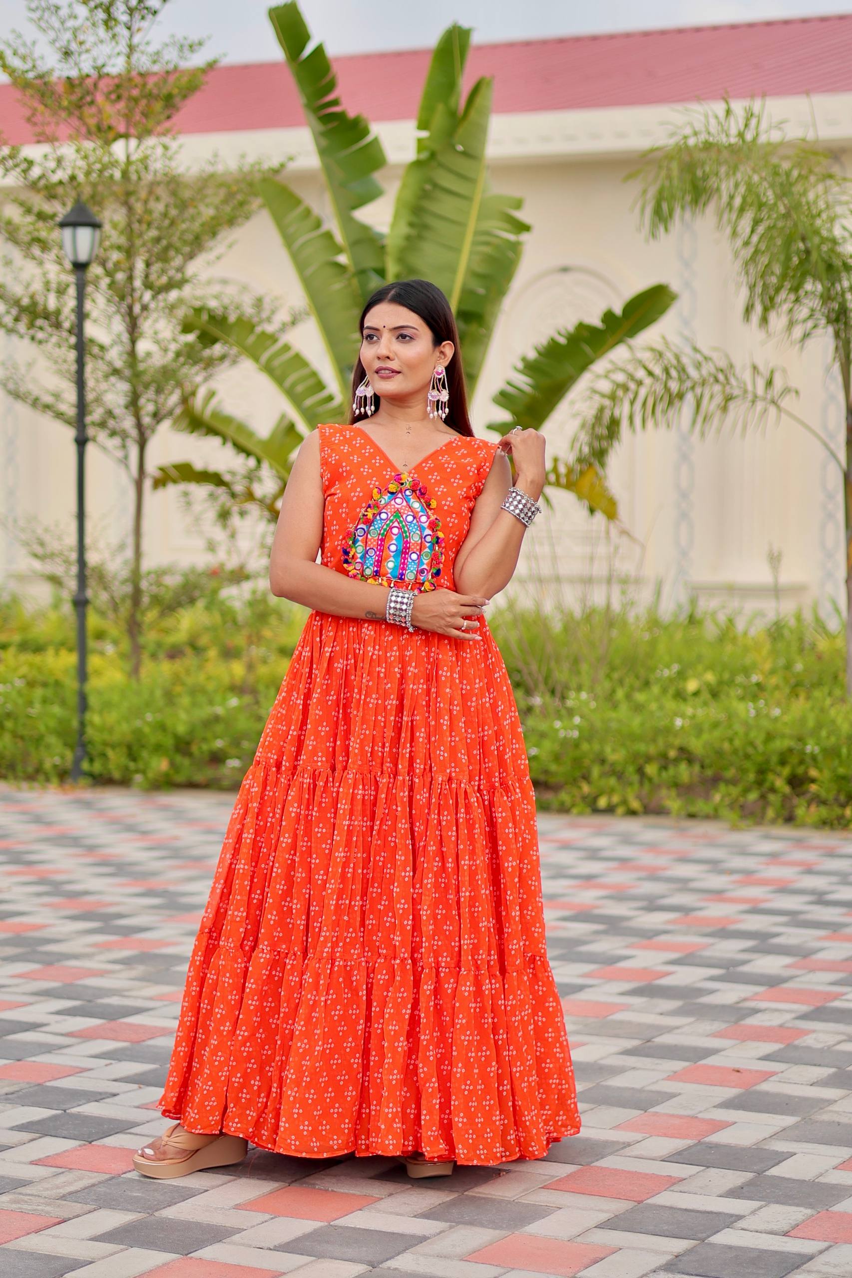 Navratri Special Gamthi Work & 9 Meter Flair Gown - Fully Stitched