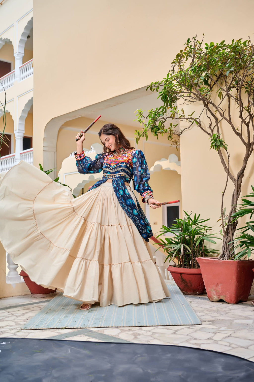 Traditional Dandiya Night Lehenga Choli with Shrug
