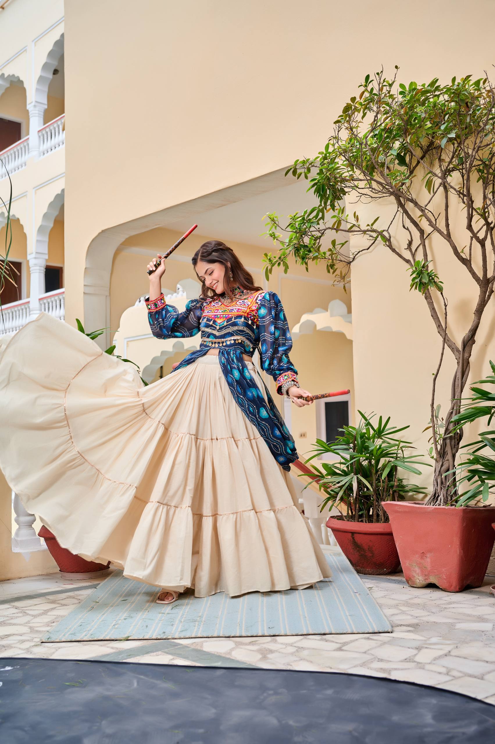 Traditional Dandiya Night Lehenga Choli with Shrug