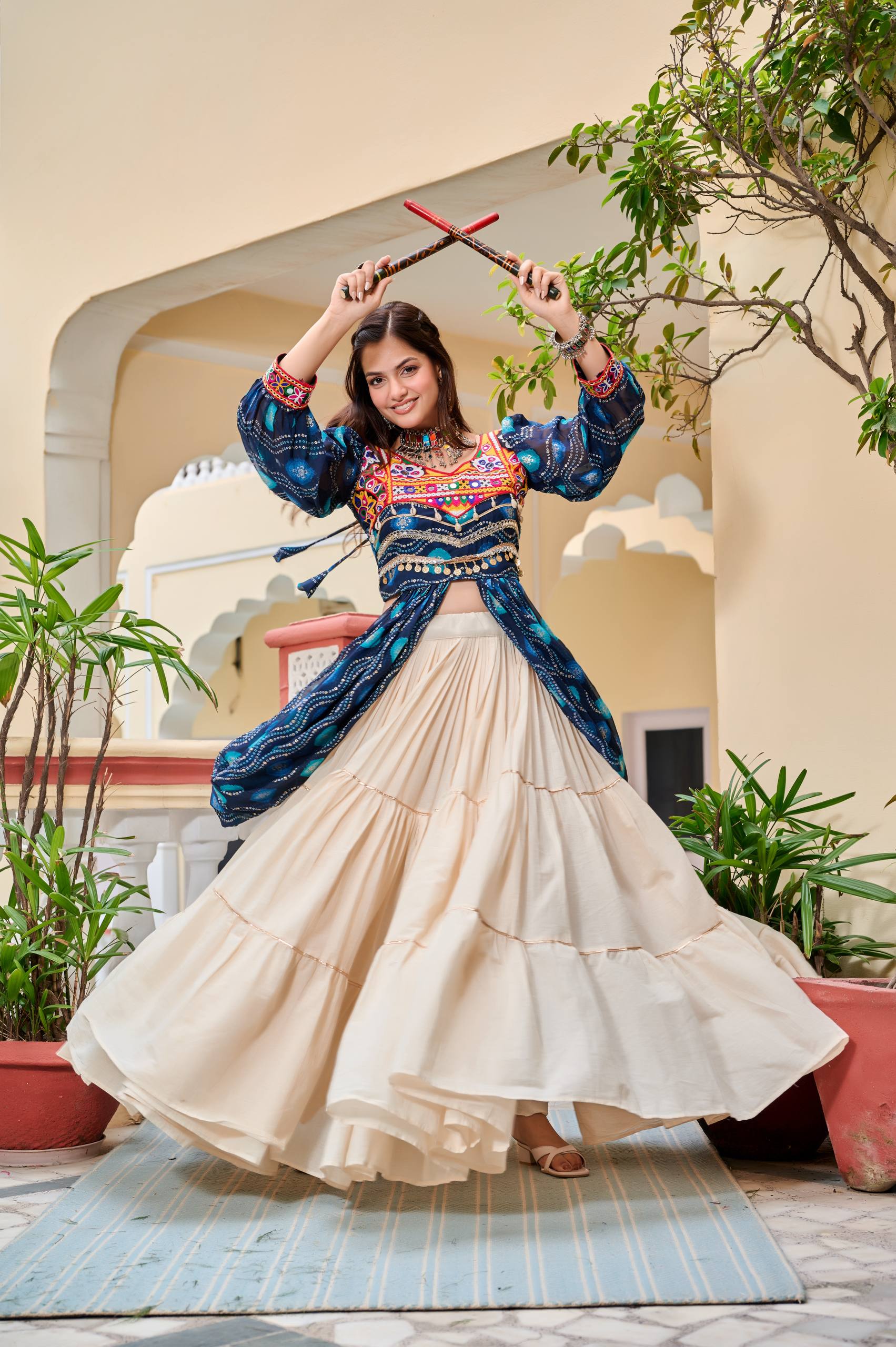 Traditional Dandiya Night Lehenga Choli with Shrug
