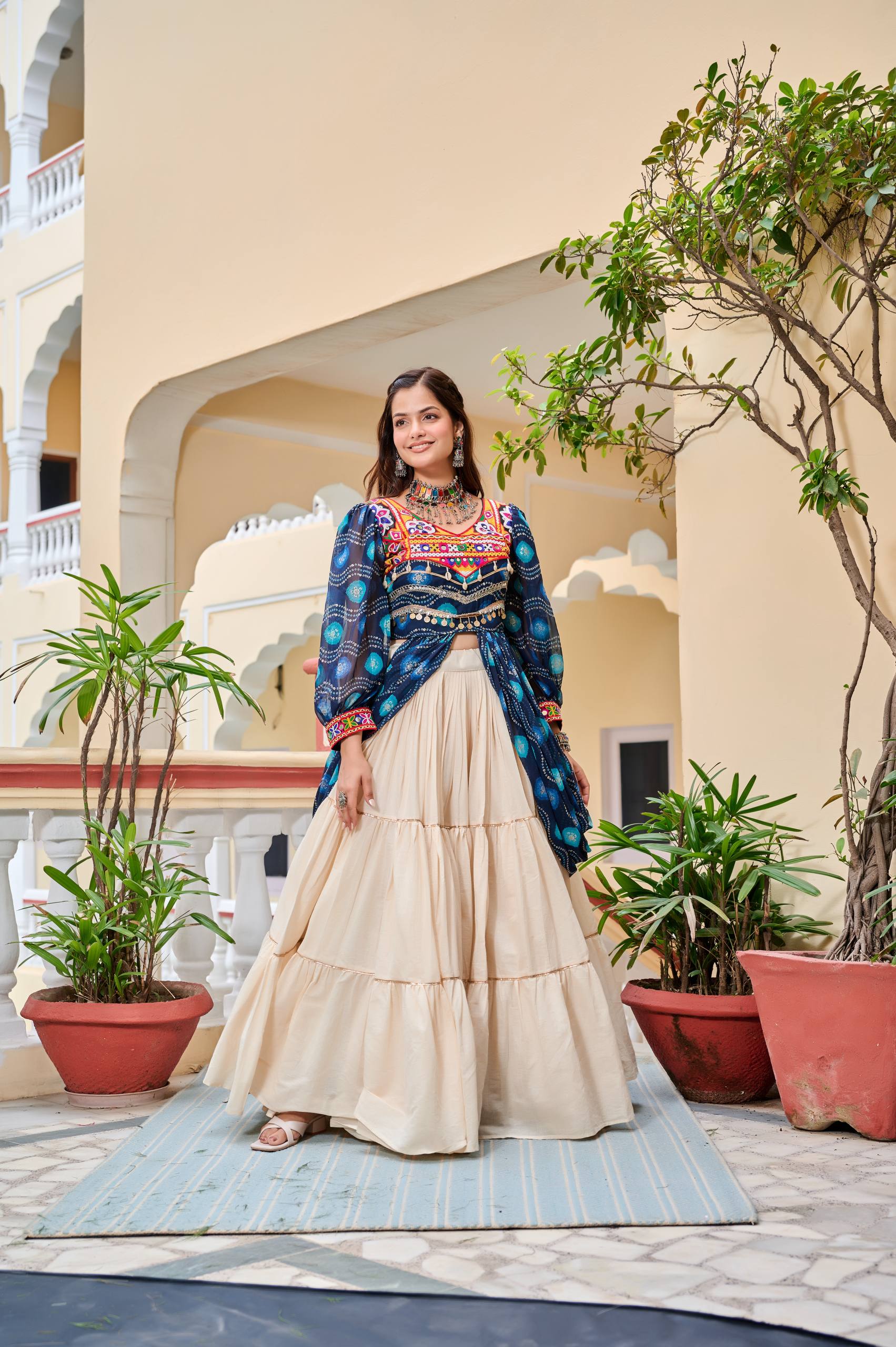 Traditional Dandiya Night Lehenga Choli with Shrug