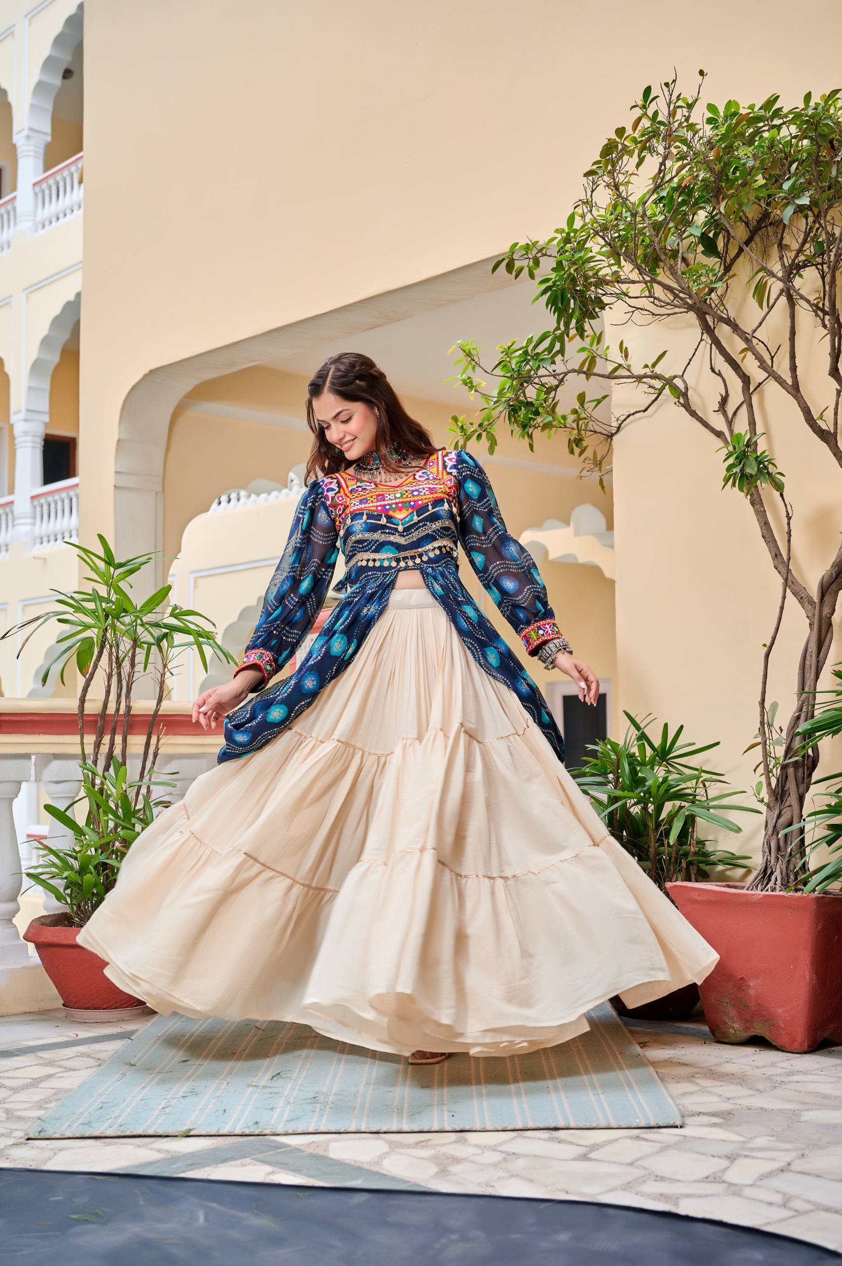 Traditional Dandiya Night Lehenga Choli with Shrug