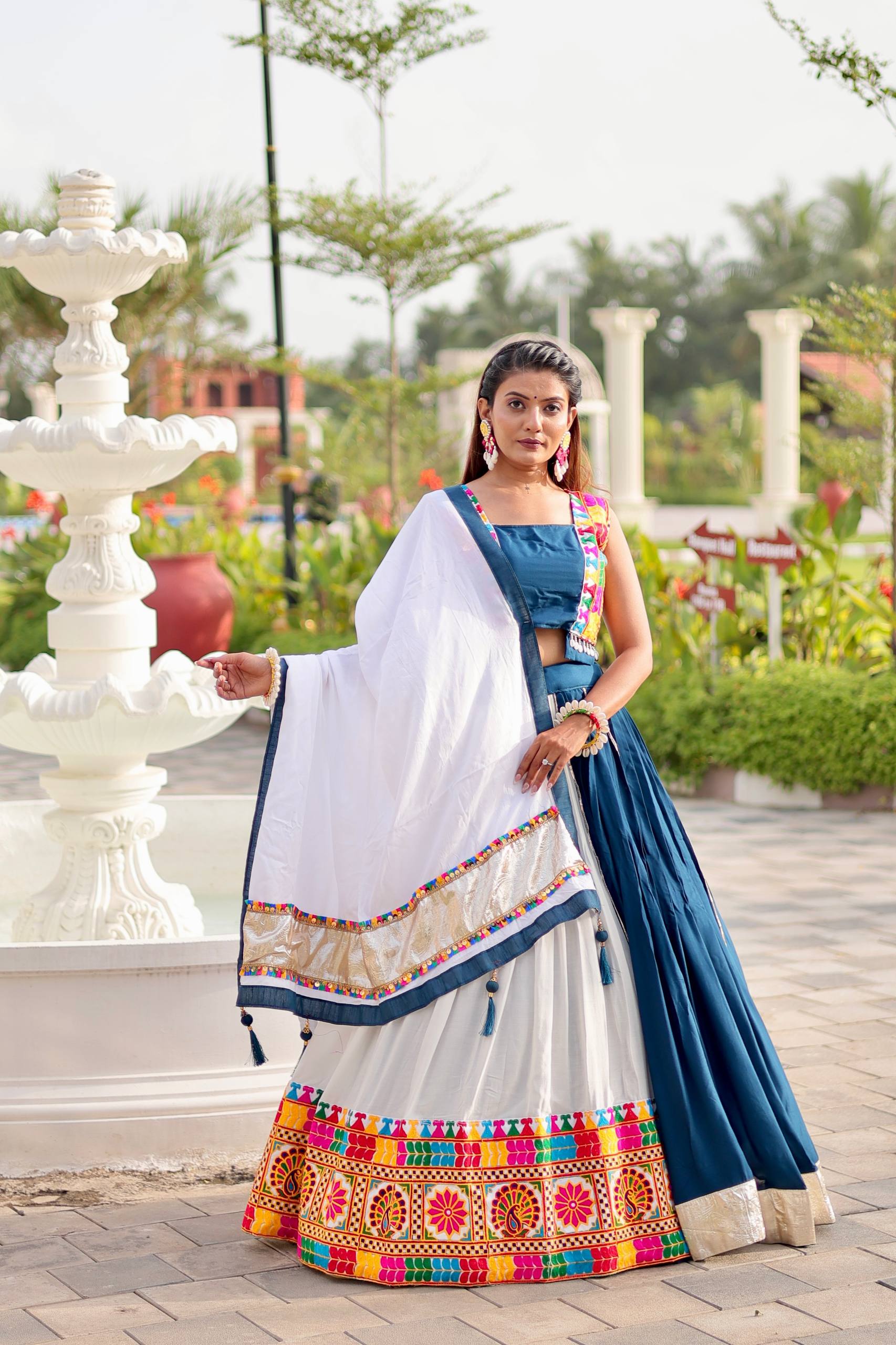Designer Teal & White Lehenga Choli with Embroidered Details