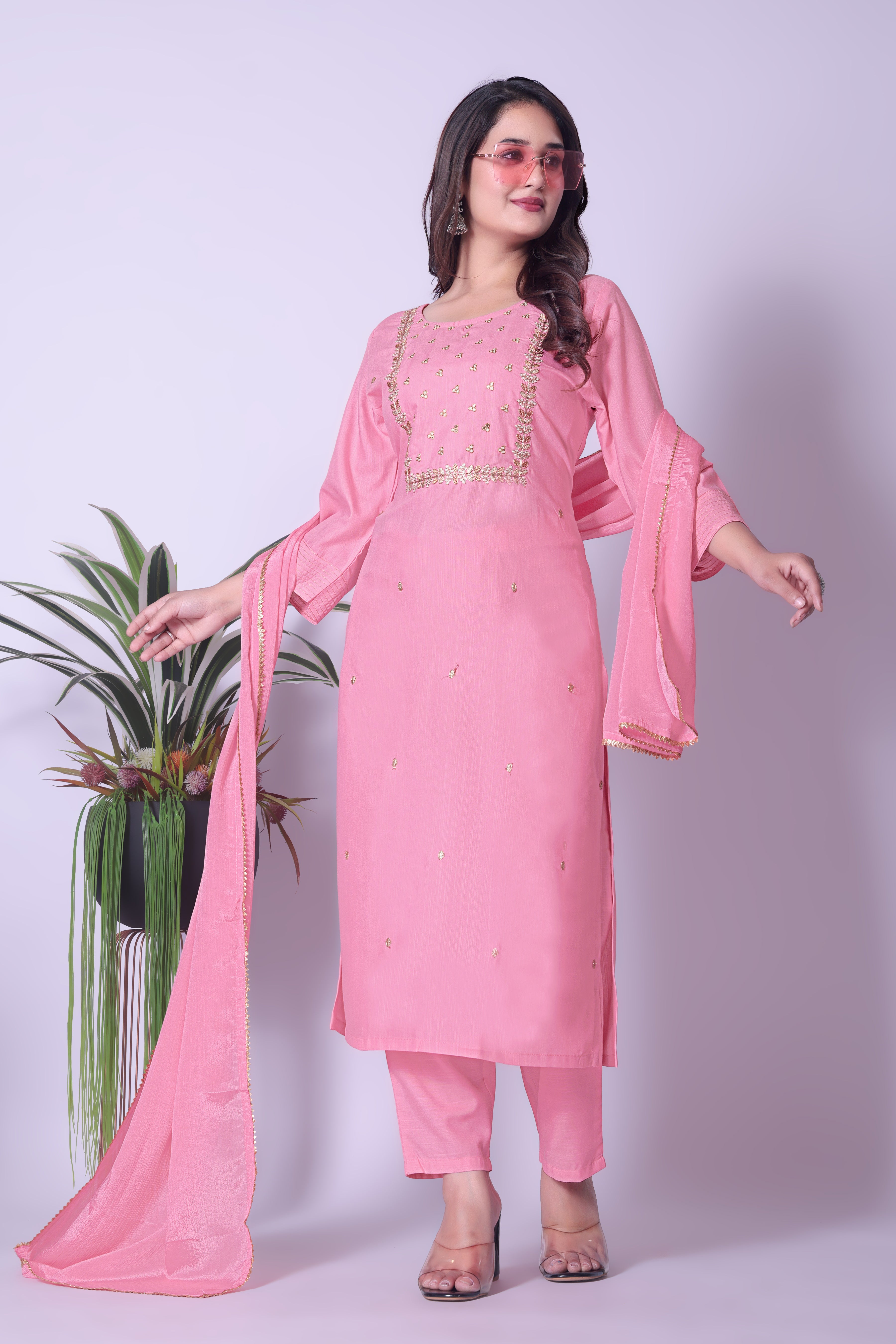 Readiprint Women Embroidered Pure Cotton Kurta with Trousers Set