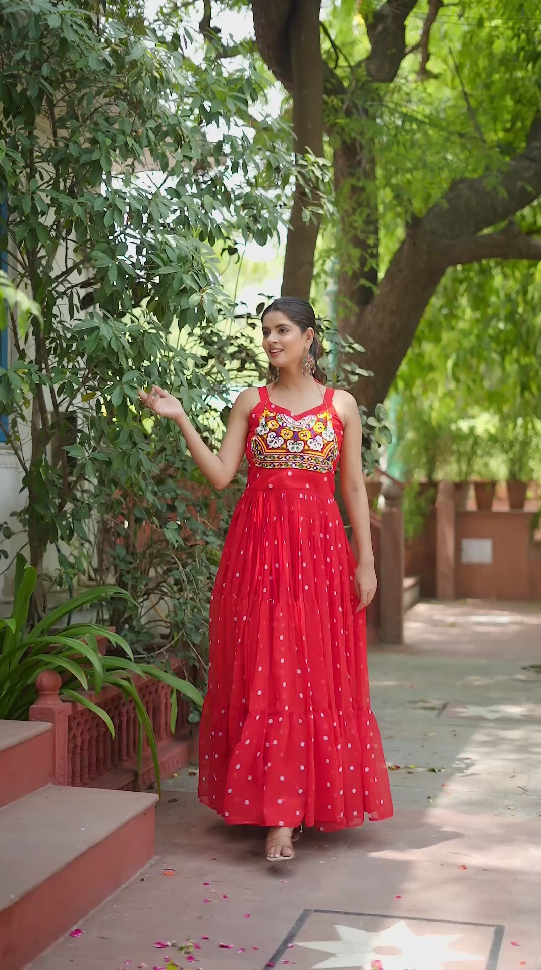 Festive Red Georgette Anarkali Dress with Traditional Embroidery